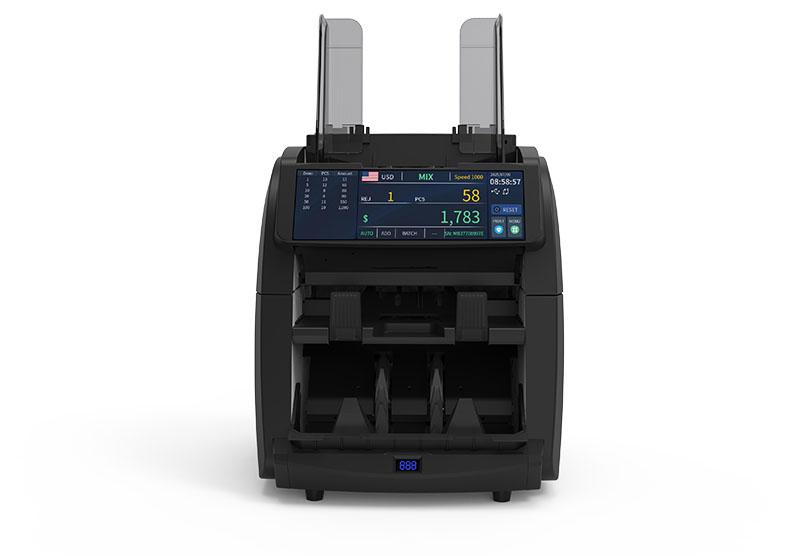 HK6070-MAX02 1+1 口帶內置(zhì)打印(yìn)機的(de)點鈔分揀機——7.8 寸 HD 彩屏 + 六層鑒偽,專攻高風險(xiǎn) USD/EUR 走廊 super dollar 防禦(yù)